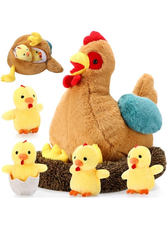 Skylety Chicken Stuffed Animal Plush Toy Egg Laying Hen with Zippered Belly, Hen House and Little Baby Chicks for Easter Stuffers Party Supplies(Vivid Style) - Image 1