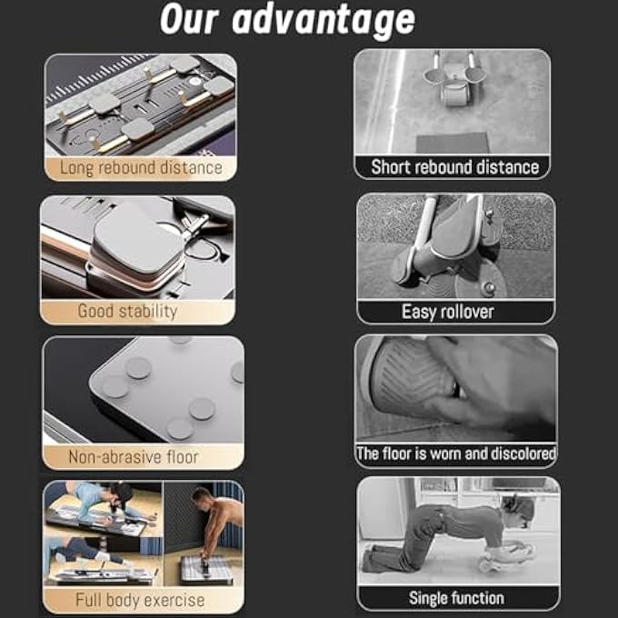 rayihni جهاز تمرين البطن: عجلة بطنية متعددة الوظائف مع ارتداد تلقائي - معدات لياقة بدنية قابلة للطي للتمارين المنزلية، لوحة دفع للتمرين على القوة - Image 4