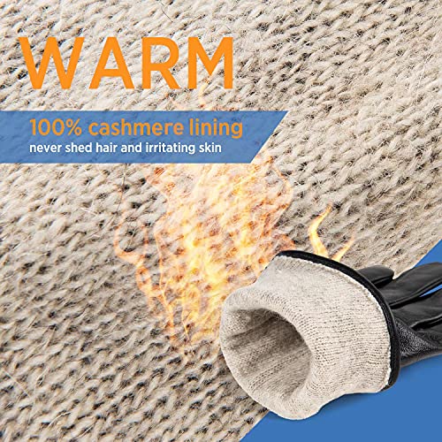 Alepo Genuine Sheepskin Leather Gloves For Men, Winter Warm Touchscreen Texting Cashmere Lined Driving Motorcycle Gloves (Gray-L) - Image 2