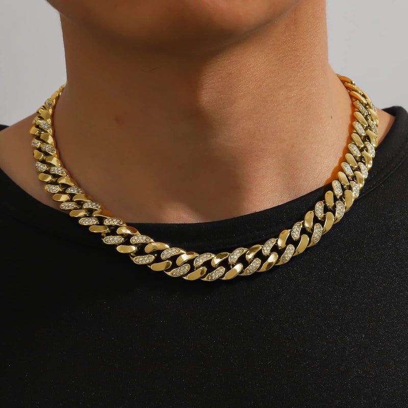 JUNVirtuous Cuban Link Chain Mens Iced Out Miami Cuban Necklace Silver/Gold Bling Diamond Hip Hop Jewelry for Women (20 inch Gold Necklace Style 2) - Image 5