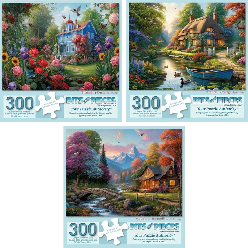 Bits and Pieces 300 Piece Puzzles for Adults Fantastic Houses Puzzle 3Pack 300 Large Pieces 18 x 24 Jigsaw Puzzles Iris Sage No 2 Pieces Alike - Image 3