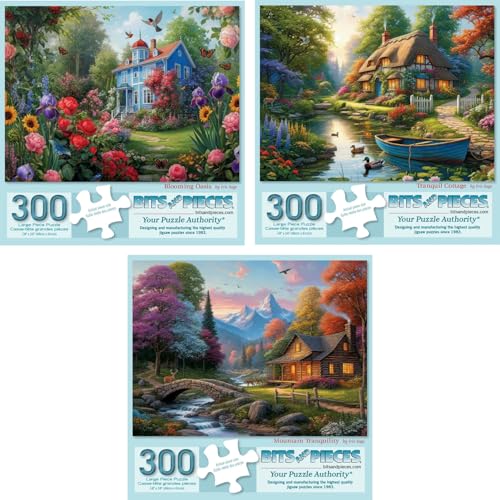 Bits and Pieces 300 Piece Puzzles for Adults Fantastic Houses Puzzle 3Pack 300 Large Pieces 18 x 24 Jigsaw Puzzles Iris Sage No 2 Pieces Alike - Image 1