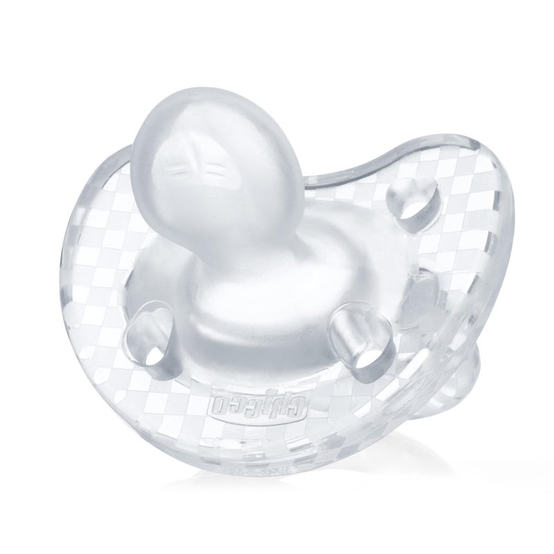 Chicco PhysioForma Luxe Orthodontic Pacifier for Babies 16-24 Months, One-Piece 100% Soft Silicone, Supports Breathing, Textured Shield & Handle, Included Sterilizing Case, BPA Free, 2-Pack, Crystal - Image 5