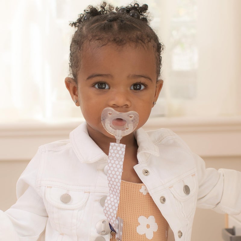Chicco PhysioForma Luxe Orthodontic Pacifier for Babies 16-24 Months, One-Piece 100% Soft Silicone, Supports Breathing, Textured Shield & Handle, Included Sterilizing Case, BPA Free, 2-Pack, Crystal - Image 2