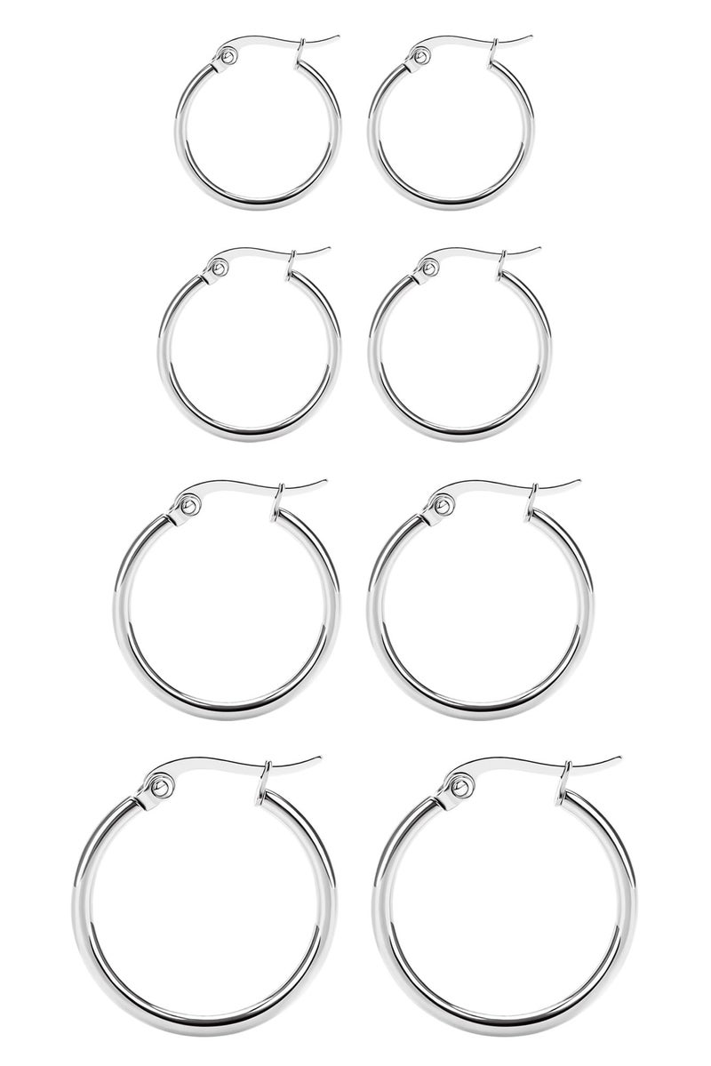 Staligue 4Pairs Titanium Hoop Earrings for Sensitive Ears Thin Hypoallergenic Titanium Earrings Hoops for Women Men Lightweight G23 Small Huggie Hoop Earrings 12MM 15MM 20MM 25MM (Silvery) - Image 1