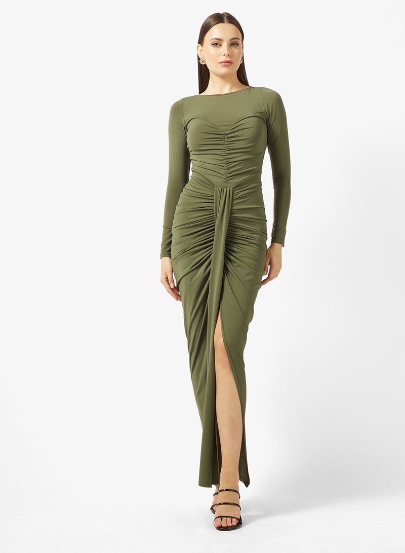 تي اف ان سي فستان ماكسي بأكمام طويلة وفتحة جانبية مكشكش - Image 1