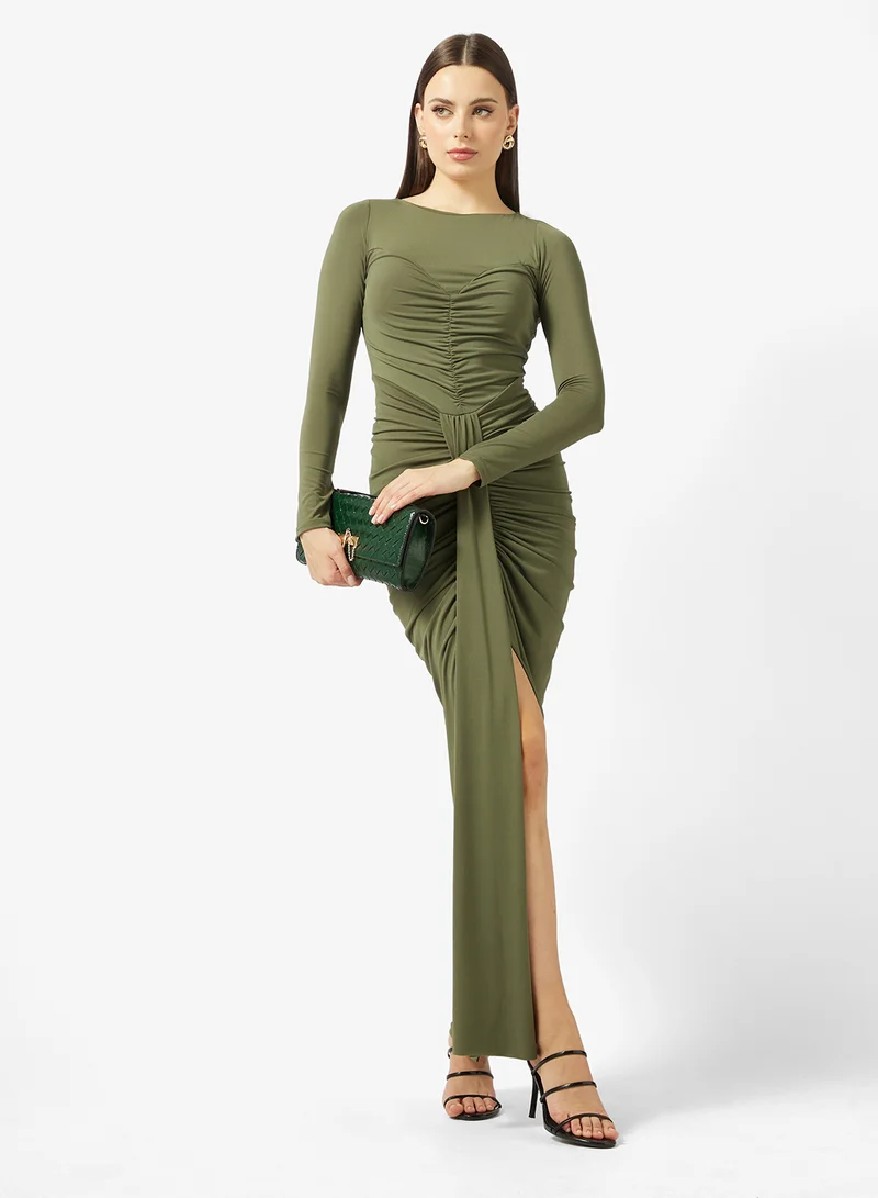 Tfnc  Ruched Split Long Sleeve Maxi Dress for Women | Best Price UAE