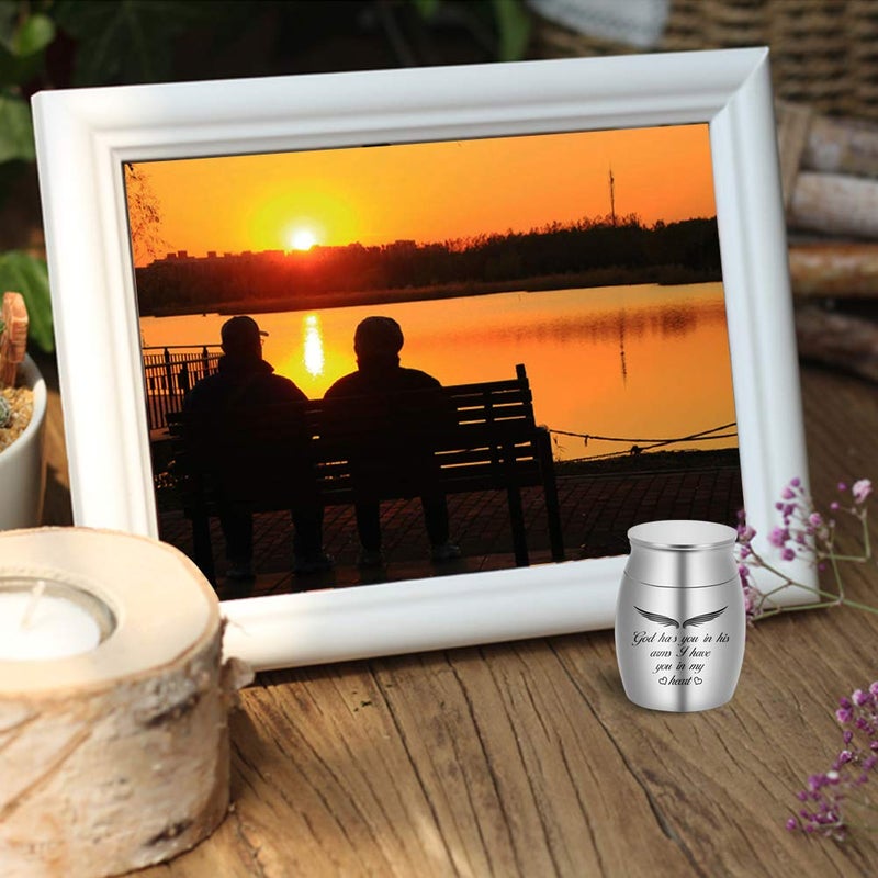 Dletay Small Keepsake Urns For Ashes Mini Cremation Urns For Ashes Stainless Steel Memorial Ashes Holder-God Has You In His Arms  I Have You In My Heart - Image 5
