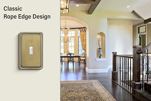Henne Bery Rope Edge Decorative Wall Plate Switch Plate Outlet Cover (Single Toggle, 2 Pack, Antique Brass) - Image 4
