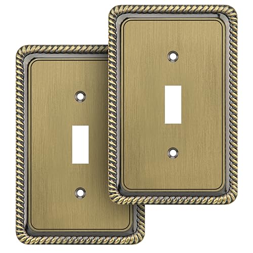 Henne Bery Rope Edge Decorative Wall Plate Switch Plate Outlet Cover (Single Toggle, 2 Pack, Antique Brass) - Image 1