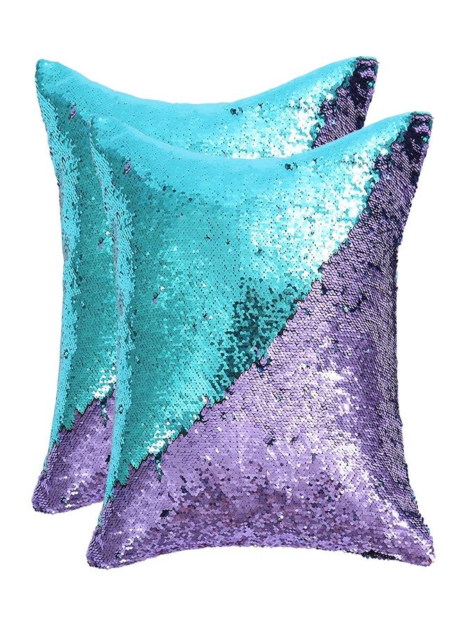 SquarePie Reversible Sequin Pillow Covers Set of 2, Flip Sequin Decorative Pillowcases, Magic Sublimation Throw Cushion Covers,18x18 Inches Teal Blue and Light Purple - Image 1