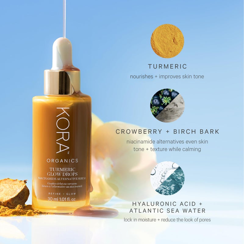 Kora Organics قطرات كورا أورغانيكس الكركم المتلألئة، سيروم وجه معتمد عضوي مع بديل النياسيناميد، يحسن الملمس ومظهر المسام، نباتي، 0.34 أونصة سائلة - Image 5
