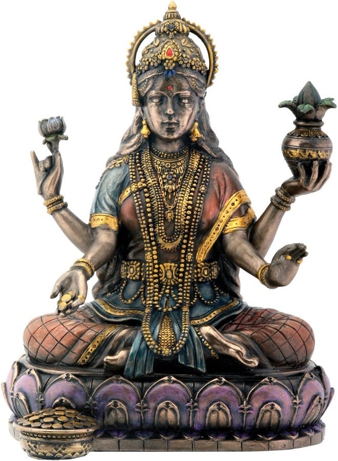 SUMMIT COLLECTION Summit Collection SS-Y-7854 Bronze Hindu Goddess Lakshmi On Lotus Hinduism Display Statue 