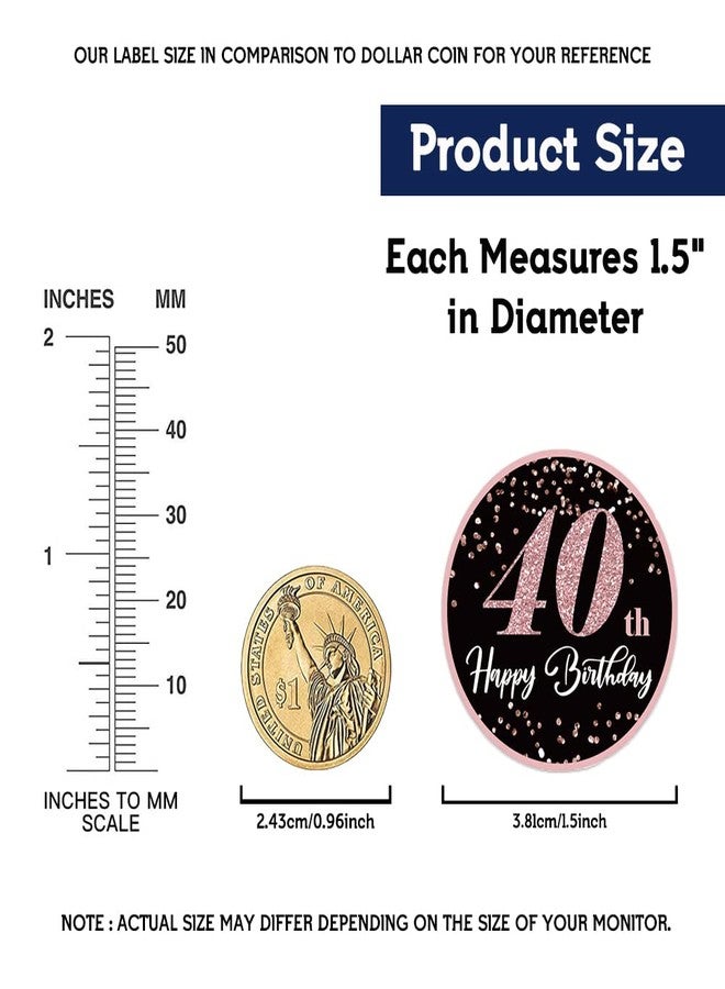 REWIDPARTY Rose Gold 40th Birthday Stickers (500 PCS) - Luxury Modern Gold Design - Waterproof - Round - Happy 40th Birthday - Image 3