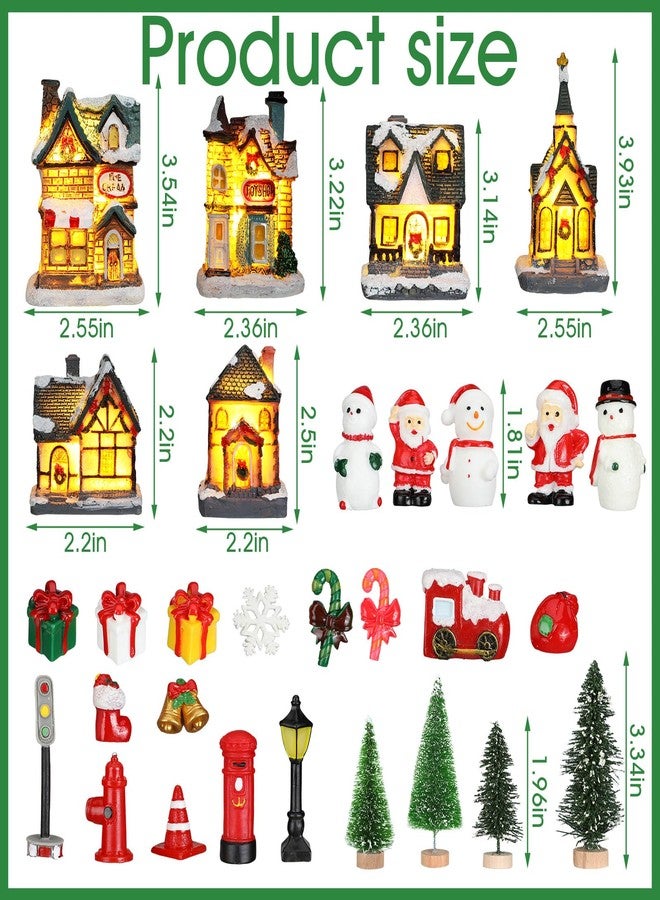 Liliful 46 Pcs Christmas Village House Sets Xmas Scene Figurines Decoration Lighted LED Christmas Village Resin Figurines Collectable Xmas Tree Scene Desktop Ornament for Holiday Party Decor (Rustic) - Image 2