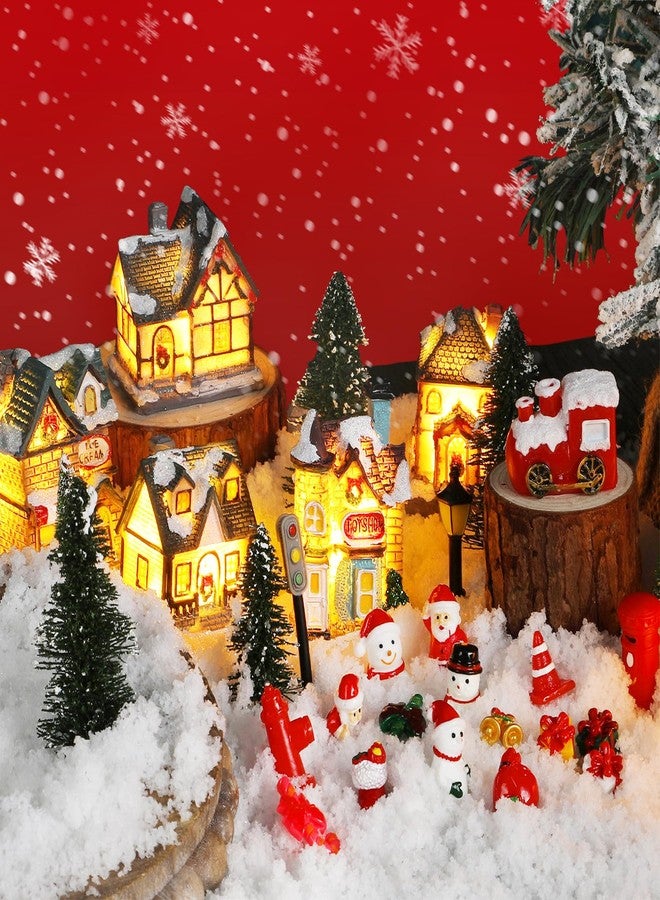 Liliful 46 Pcs Christmas Village House Sets Xmas Scene Figurines Decoration Lighted LED Christmas Village Resin Figurines Collectable Xmas Tree Scene Desktop Ornament for Holiday Party Decor (Rustic) - Image 1