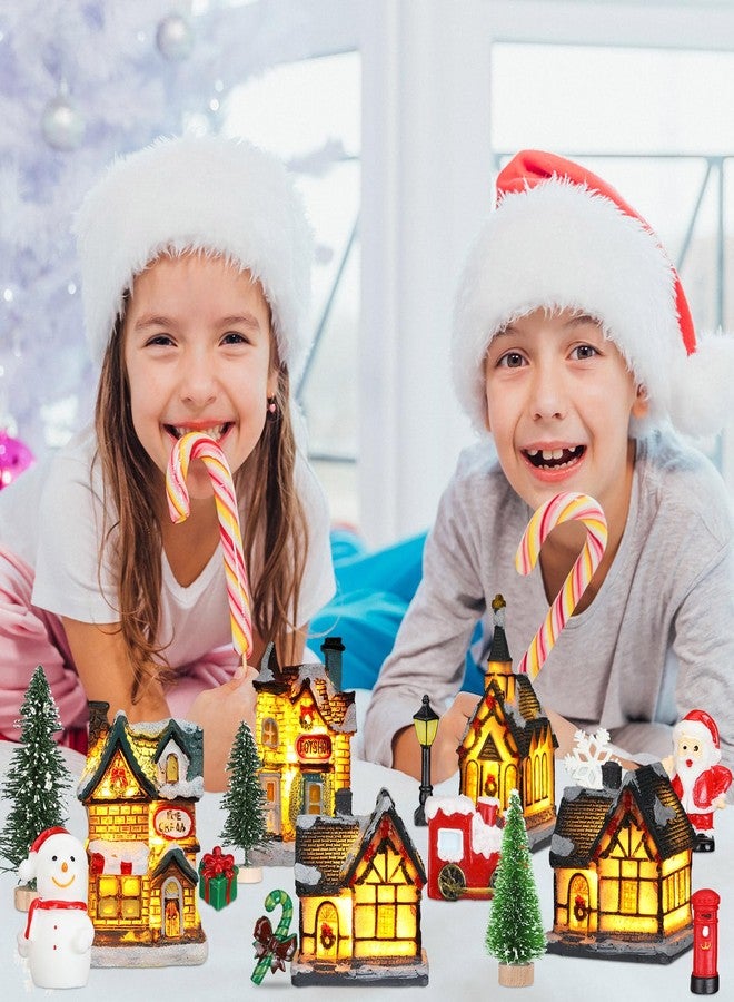 Liliful 46 Pcs Christmas Village House Sets Xmas Scene Figurines Decoration Lighted LED Christmas Village Resin Figurines Collectable Xmas Tree Scene Desktop Ornament for Holiday Party Decor (Rustic) - Image 5