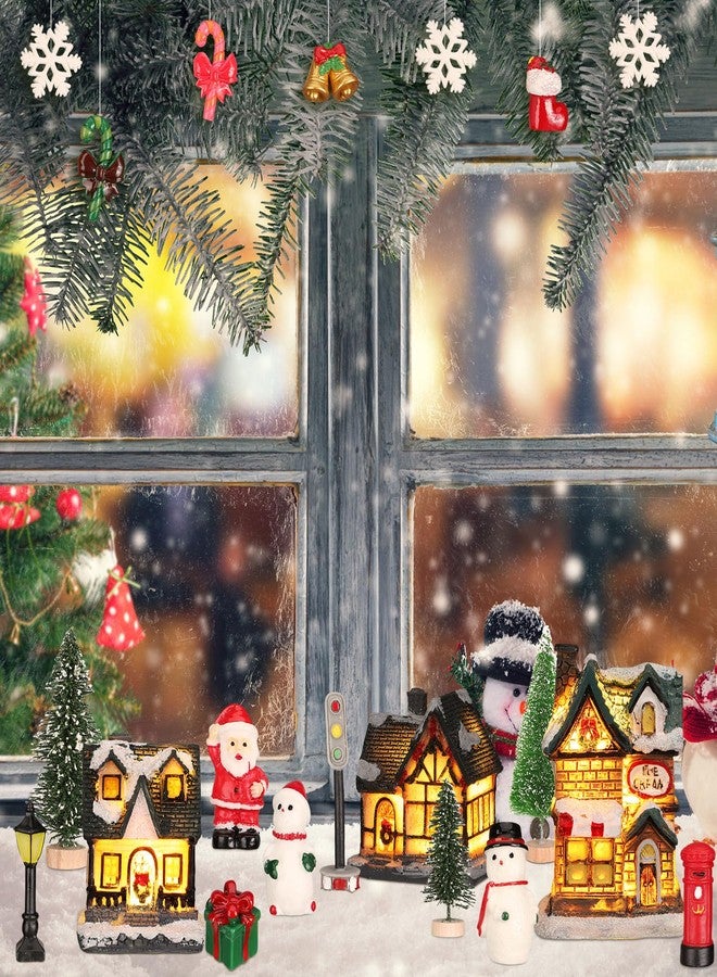 Liliful 46 Pcs Christmas Village House Sets Xmas Scene Figurines Decoration Lighted LED Christmas Village Resin Figurines Collectable Xmas Tree Scene Desktop Ornament for Holiday Party Decor (Rustic) - Image 4