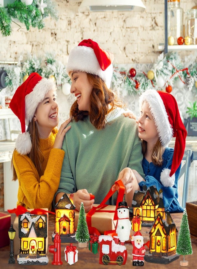 Liliful 46 Pcs Christmas Village House Sets Xmas Scene Figurines Decoration Lighted LED Christmas Village Resin Figurines Collectable Xmas Tree Scene Desktop Ornament for Holiday Party Decor (Rustic) - Image 3