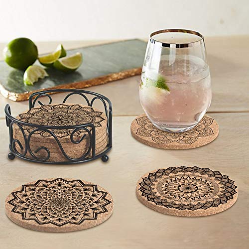 KFK Coasters for Drinks Absorbent Cork Coasters with Holder Housewarming Gifts for New Home Present for Friends,Living Room Decor,Apartment Decor - Image 5