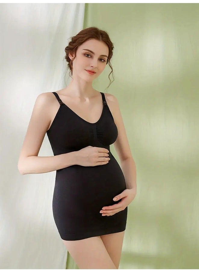 Women's Nursing Vest Built-In Bras Maternity Camisole Pregnant Women Bra Free Nursing Vest - For Breastfeeding and Postpartum Outwear(Black)  - Image 3