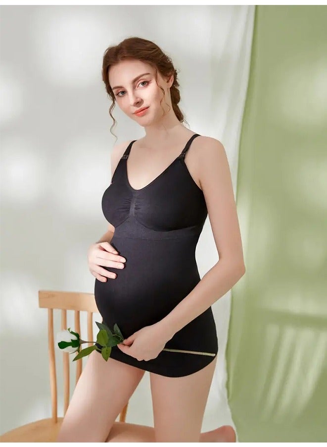 Women's Nursing Vest Built-In Bras Maternity Camisole Pregnant Women Bra Free Nursing Vest - For Breastfeeding and Postpartum Outwear(Black)  - Image 4