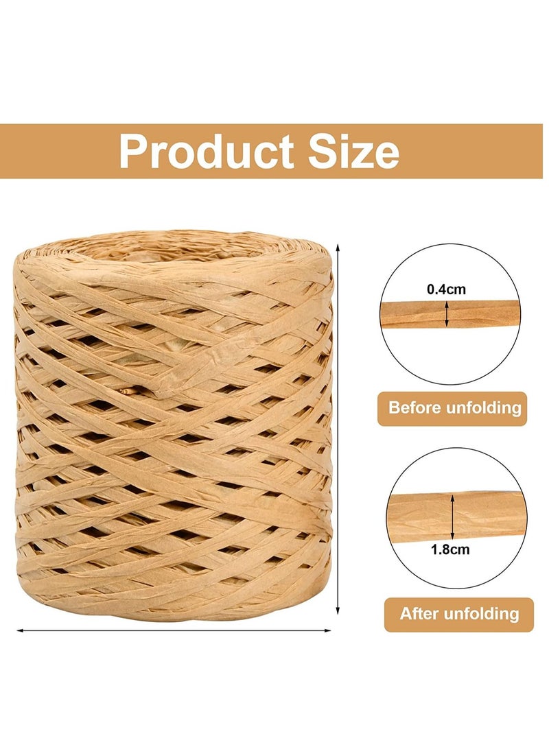 SYOSI 3 رول من شريط ورق الرافيا، 200 متر من شريط الورق المطفأ، خيوط تغليف الشريط لعملية تغليف الهدايا في المناسبات، دي آي واي زينة الحرف الفنية، باقة ثابتة (بني) - Image 2