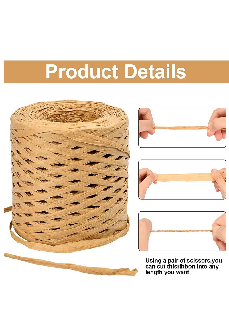 SYOSI 3 رول من شريط ورق الرافيا، 200 متر من شريط الورق المطفأ، خيوط تغليف الشريط لعملية تغليف الهدايا في المناسبات، دي آي واي زينة الحرف الفنية، باقة ثابتة (بني) - Image 3