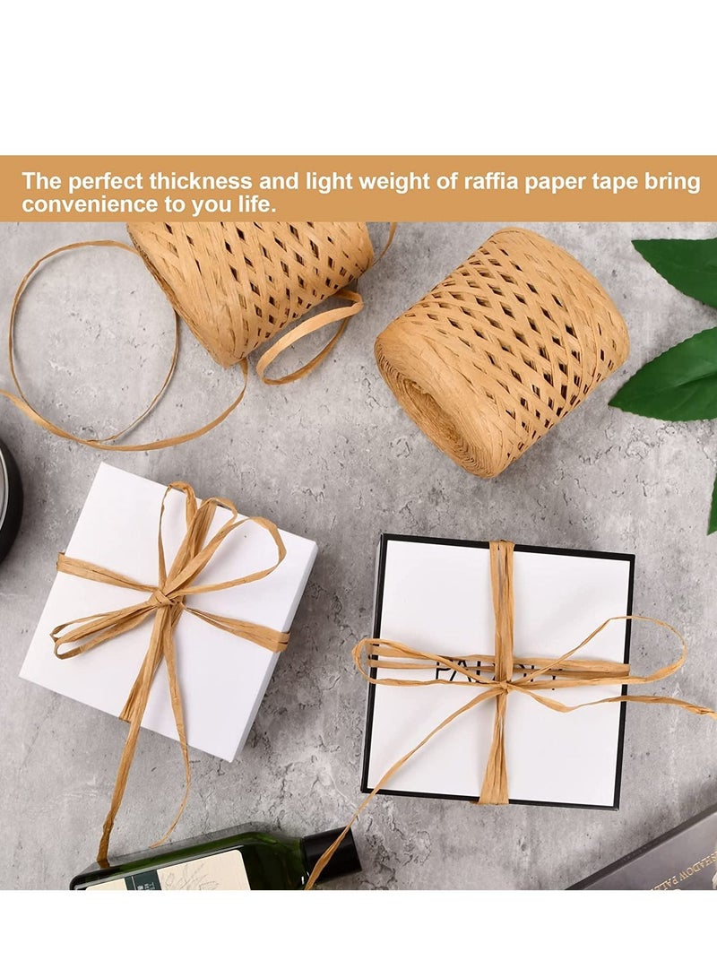 SYOSI 3 رول من شريط ورق الرافيا، 200 متر من شريط الورق المطفأ، خيوط تغليف الشريط لعملية تغليف الهدايا في المناسبات، دي آي واي زينة الحرف الفنية، باقة ثابتة (بني) - Image 4