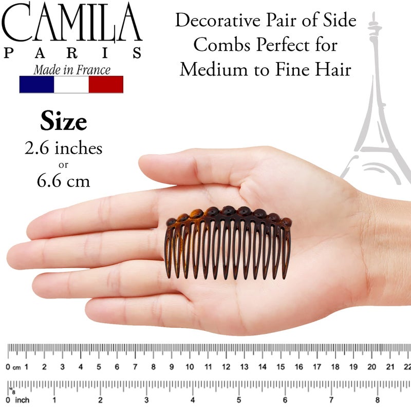 Camila Paris CP33/2 French Hair Side Comb Small Tortoise Shell French Twist Hair Combs Decorative, Strong Hold Hair Clips for Women Bun Chignon Up-Do Styling Girls Hair Accessories, Made in France - Image 3