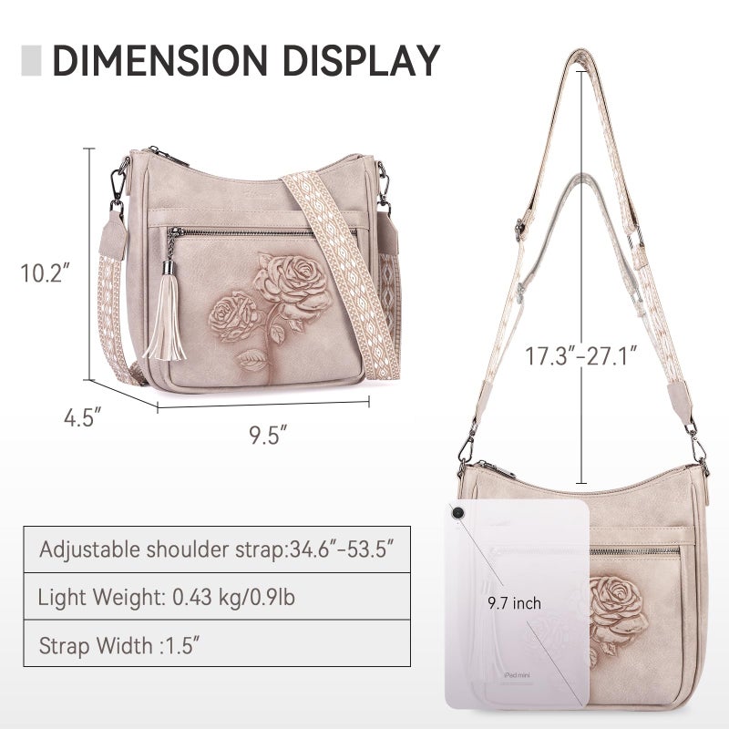 VIMUTI Crossbody Bags for Women Trendy Vegan Leather Hobo Purses for Women Embossed Flower Shoulder Handbags Bucket Bag (05-Gray) - Image 3
