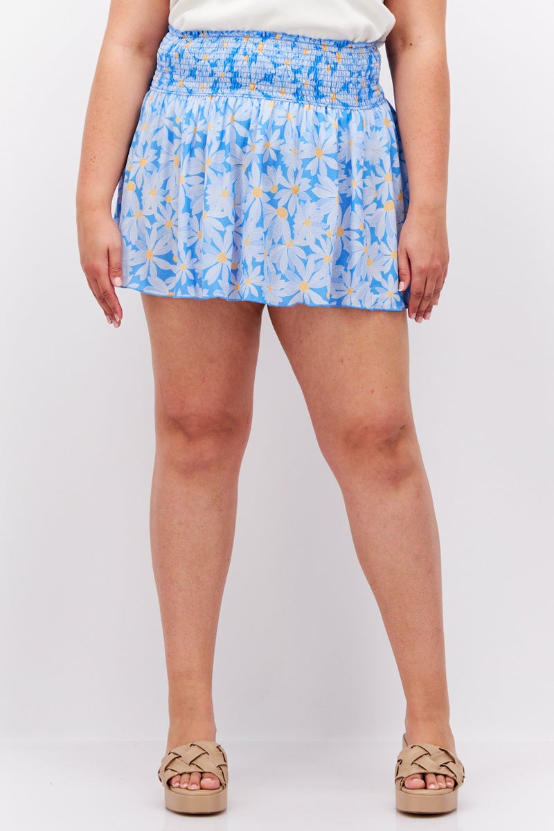 Hurley Women Floral Print Mini Skirt, Blue - Image 1