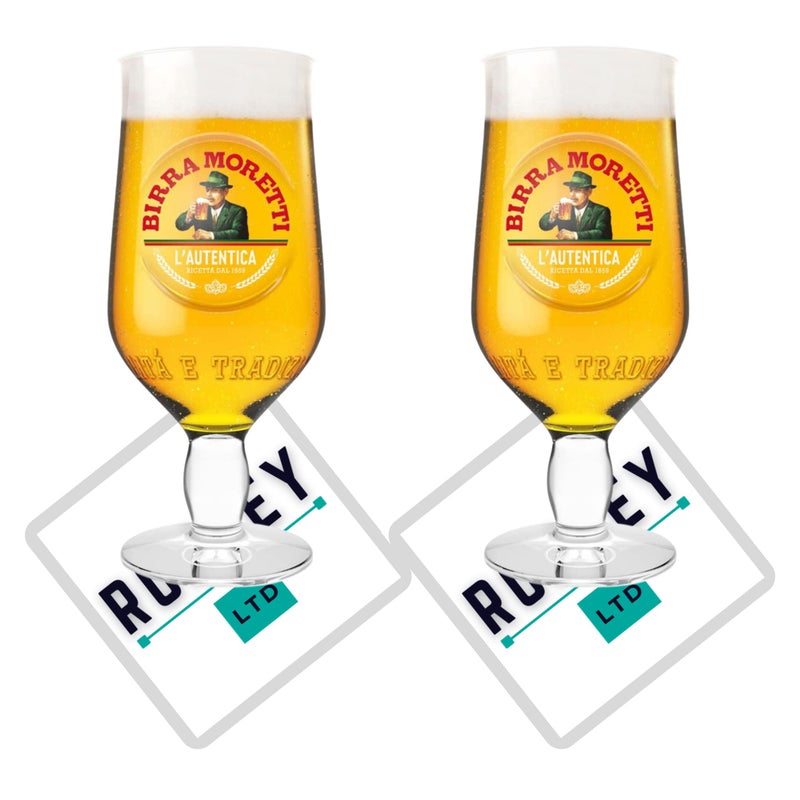 roxleyltd Roxley X2 Moretti Nucleated Half Glasses 28cl Also Comes with 2 Branded Beer Mats