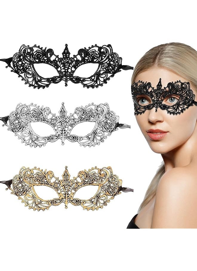 The Bros 3 Pieces Masquerade Masks, Lace Eye Mask Lady Girl Face Venetian Lace Mask for Ball Party Venetian Masquerade Costume Masquerade Party Cosplay Costume Props  - Image 1