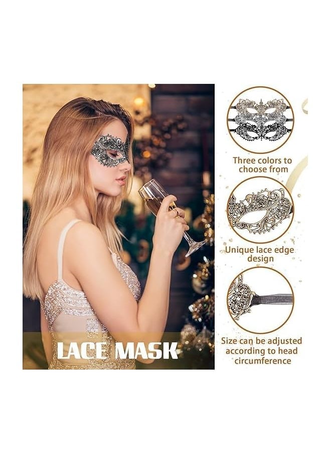 The Bros 3 Pieces Masquerade Masks, Lace Eye Mask Lady Girl Face Venetian Lace Mask for Ball Party Venetian Masquerade Costume Masquerade Party Cosplay Costume Props  - Image 2
