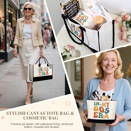 Lepiche 60th Birthday Gifts for Her Women, Gifts for 60 Year Old Woman, Unique 60th Birthday Ideas with Canvas Tote Bag Glass Cup Candle Gift Basket, Presents for Mom Sister Friend Wife Grandma Coworkers - Image 2