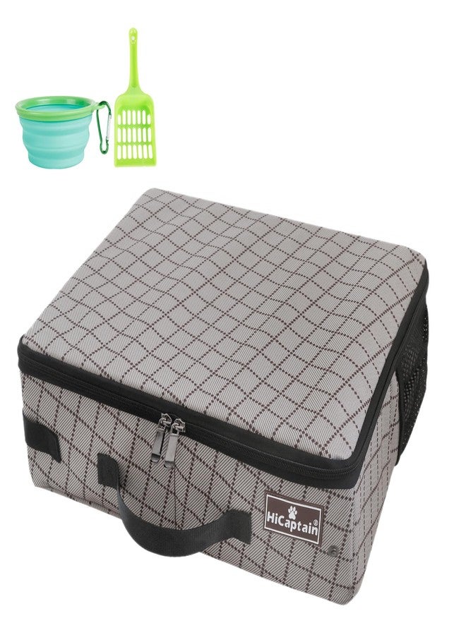 HiCaptain Portable Cat Travel Litter Box with Lid, Collapsible Travel Litter Box for Small Medium Cats, Leak Proof, Odor Free, Waterproof Foldable Standard Litter Carrier Box for Outdoor - Khaki - Image 1