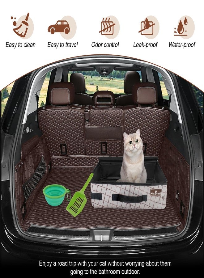 HiCaptain Portable Cat Travel Litter Box with Lid, Collapsible Travel Litter Box for Small Medium Cats, Leak Proof, Odor Free, Waterproof Foldable Standard Litter Carrier Box for Outdoor - Khaki - Image 5