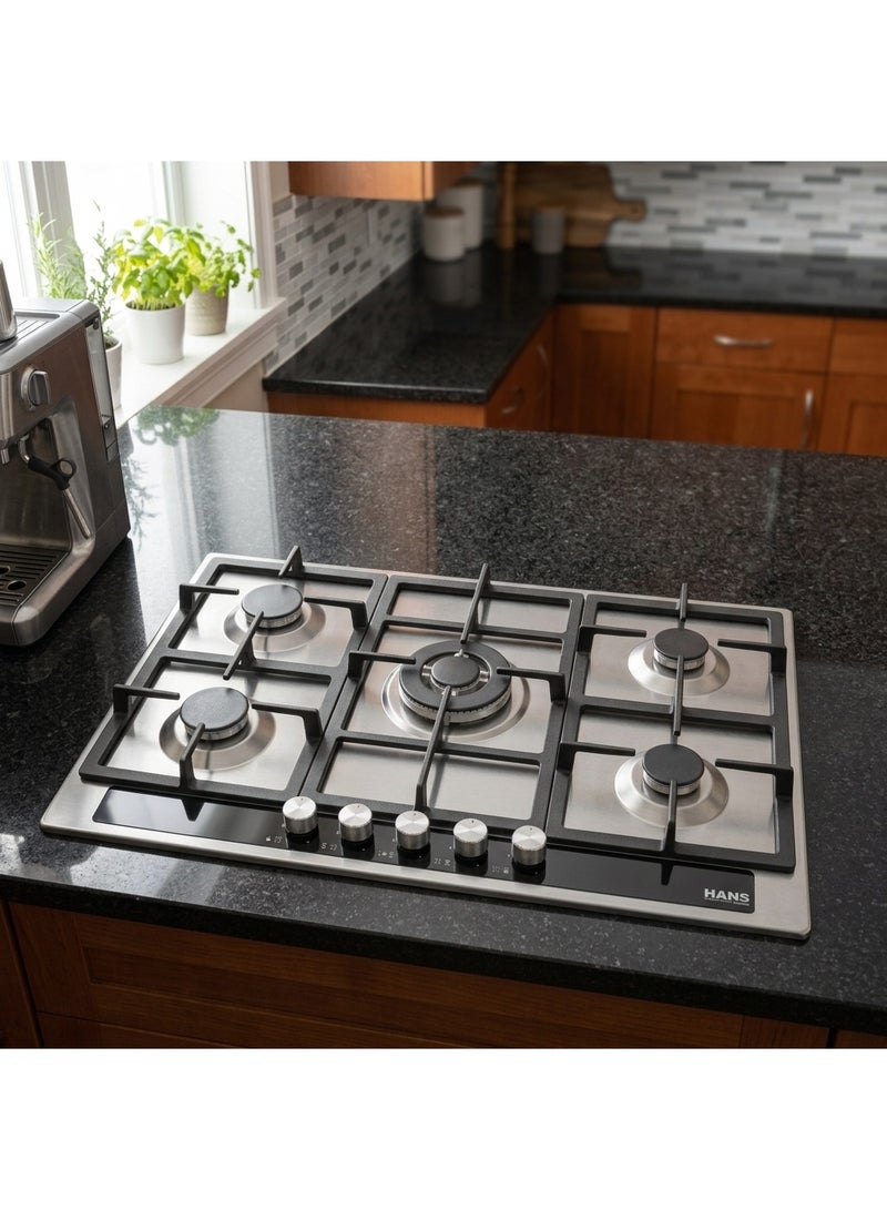 هانس بوتجاز مسطح غاز مدمج، 90 سم، 5 شعلات، لوحة تحكم زجاجية، HANS 9740-24 - تركي - Image 4