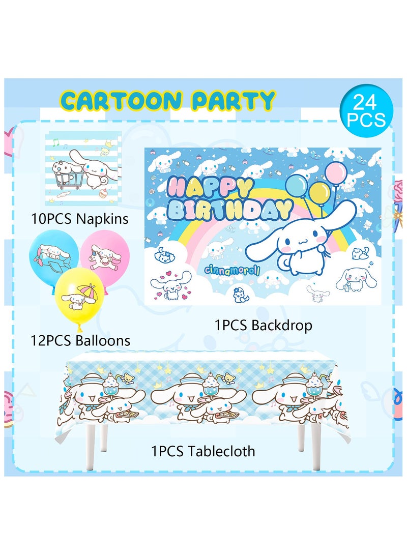 FRUITFUL PARTY Cinnamoroll Birthday Party Decorations, 24pcs Party Supplies Set Include Napkins Ballons Bacakdrop Tablecloth for Cinnamoroll Theme Party - Image 2