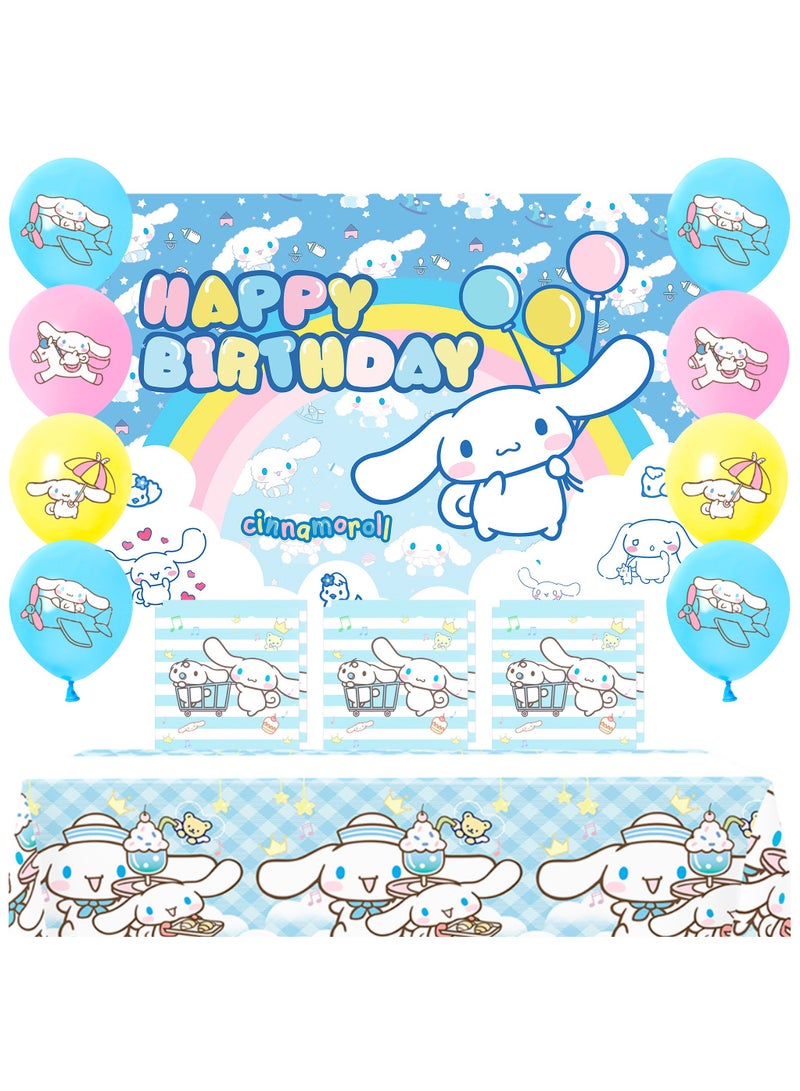 FRUITFUL PARTY Cinnamoroll Birthday Party Decorations, 24pcs Party Supplies Set Include Napkins Ballons Bacakdrop Tablecloth for Cinnamoroll Theme Party - Image 1