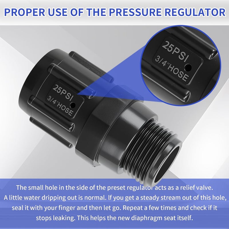3 قطع منظم ضغط الري بالتنقيط 25 PSI، خيط خرطوم أنثى 3/4 بوصة × خيط خرطوم ذكر 3/4 بوصة، مخفض ضغط الري بالتنقيط، منظم ضغط خرطوم الحديقة - Image 5