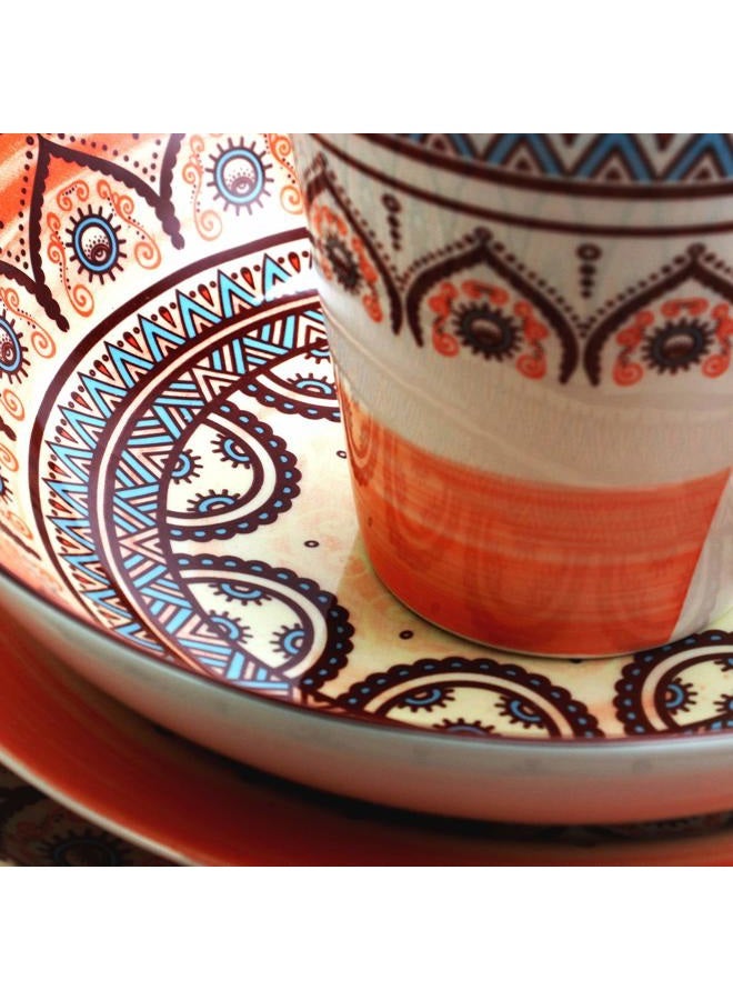 Elama Multicolored Round Stoneware Mandala Pattern Dinnerware Set, 16 Piece, Blue - Image 4
