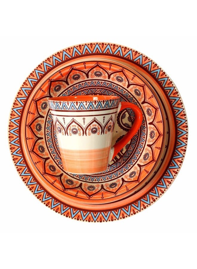 Elama Multicolored Round Stoneware Mandala Pattern Dinnerware Set, 16 Piece, Blue - Image 2