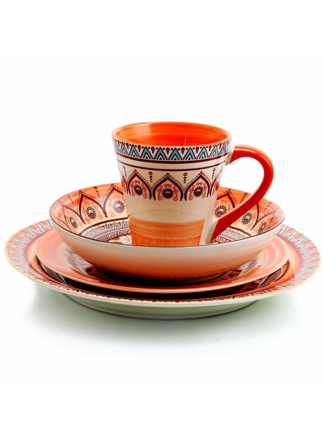 Elama Multicolored Round Stoneware Mandala Pattern Dinnerware Set, 16 Piece, Blue - Image 3