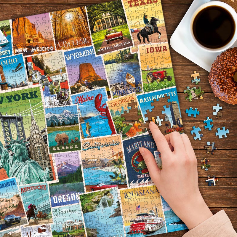 Funwares US States Vintage Poster Art 1000 Piece Jigsaw Puzzle with Landmarks and Attractions from All 50 States - Image 5