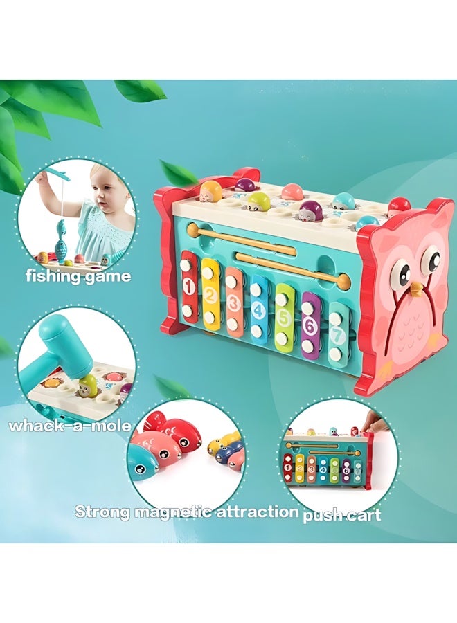 8-in-1 Montessori Hammering Toy for Toddlers – Activity Cube with Whack-A-Mole, Xylophone, Fishing Game, Shape Sorter & Pull-Along Bus, Interactive Educational Toy for Boys & Girls - Image 5