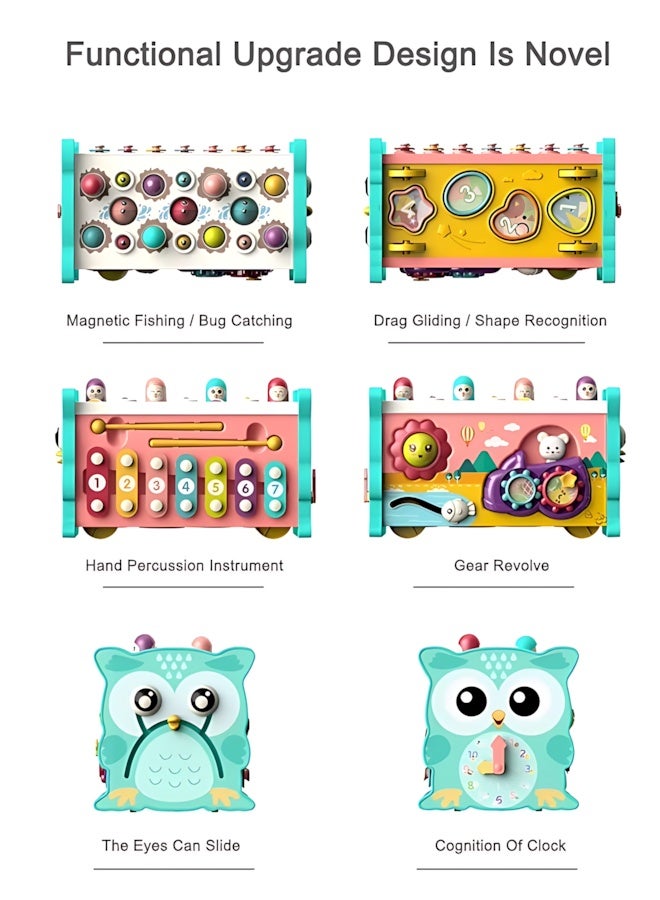 8-in-1 Montessori Hammering Toy for Toddlers – Activity Cube with Whack-A-Mole, Xylophone, Fishing Game, Shape Sorter & Pull-Along Bus, Interactive Educational Toy for Boys & Girls - Image 2