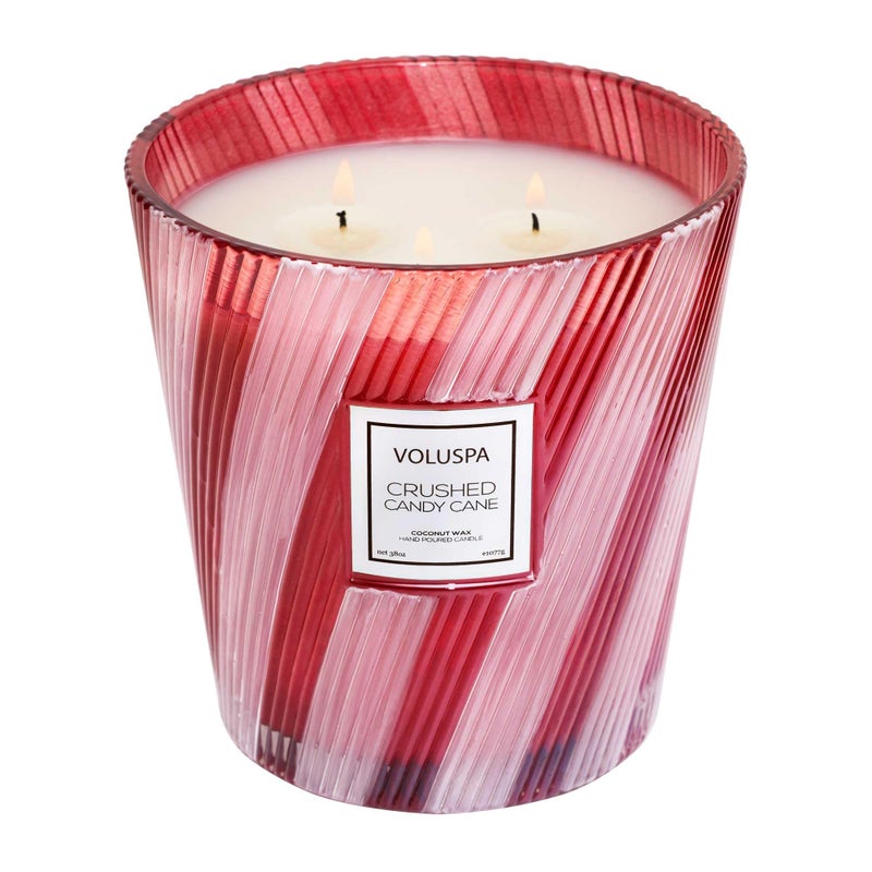 Voluspa Voluspa Crushed Candy Cane  3 Wick Boxed Hearth  38 oz  80 Hour Burn Time  All Natural Wicks and Coconut Wax for Clean Burning  Vegan  Poured in The USA  - Image 1