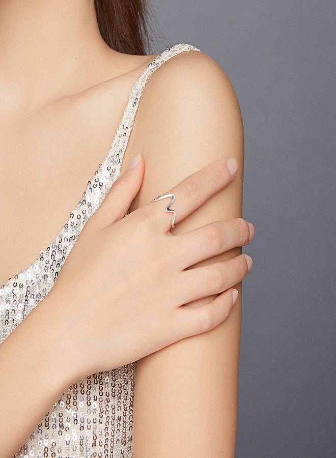 Qings Highs and Lows Ring - Sterling Silver Inspirational Up and Down Rings for Daughter Friends Adjustable Open Stackable Band Knuckle Rings Wraparound Wave CZ Zig Zag Jewelry Gifts - Image 4